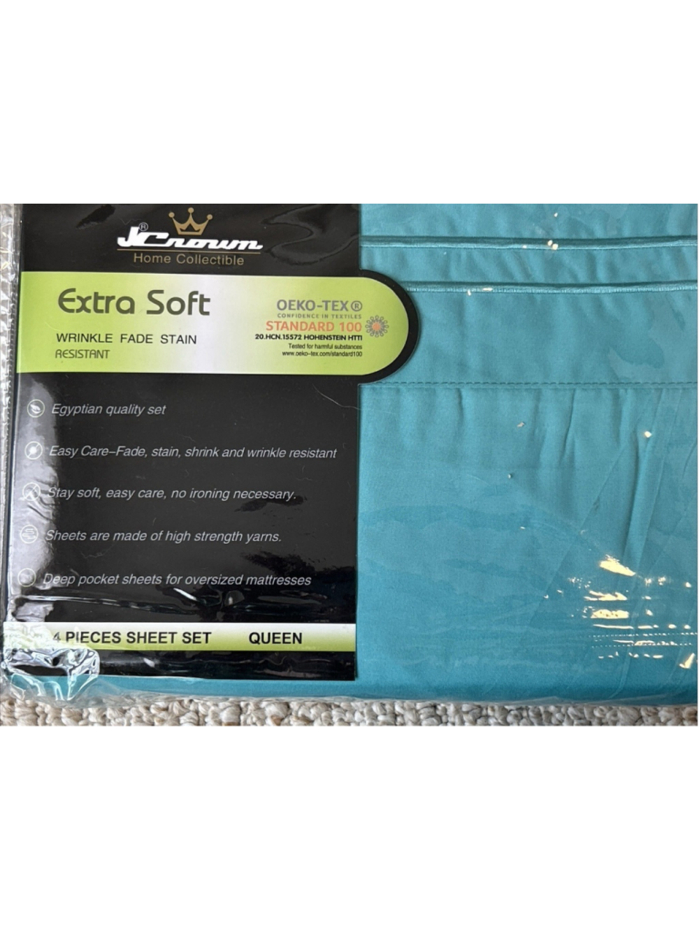 JCrown Home Collectible Extra Soft 4 Pieces Sheet Set Queen Aqua Standard 100